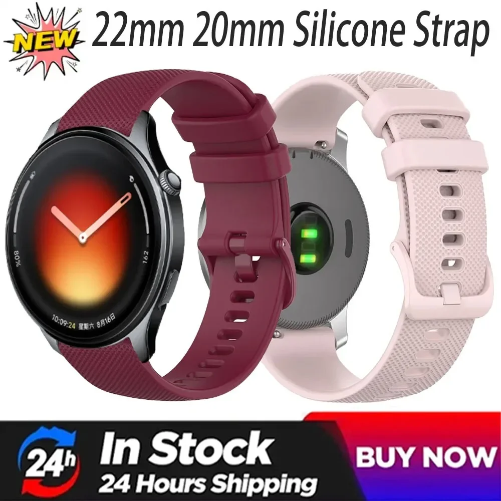 22/20mm Silicone Strap for Xiaomi Watch 5/S5-4-3-2-1 Sport Soft Bracelet for OnePlus Watch 3 2 2R/OPPO Watch 4 Pro/X X2 X3 Band