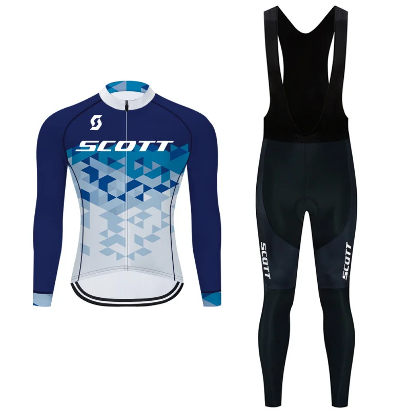 Exclusivo transfronterizo Otoño Invierno SCOTT Ciclismo Jersey Conjunto de babero de manga larga Bicicleta de montaña Bicicleta de carretera El más vendido de Amazon