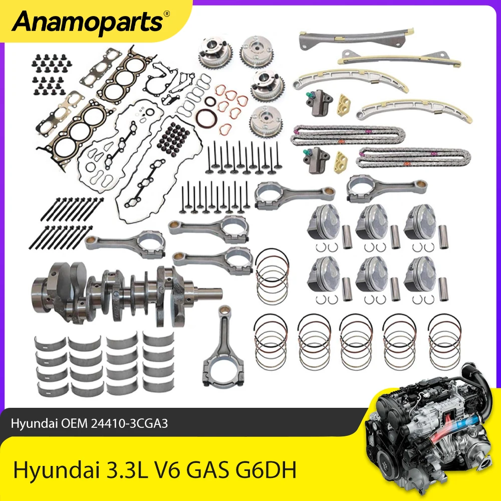 Engine Rebuild Overhaul Crankshaft & Rods & Timing & Gasket Set Fit 3.3 L G4DH For Hyundai Santa Fe Kia Sorento 3.3L V6 GAS