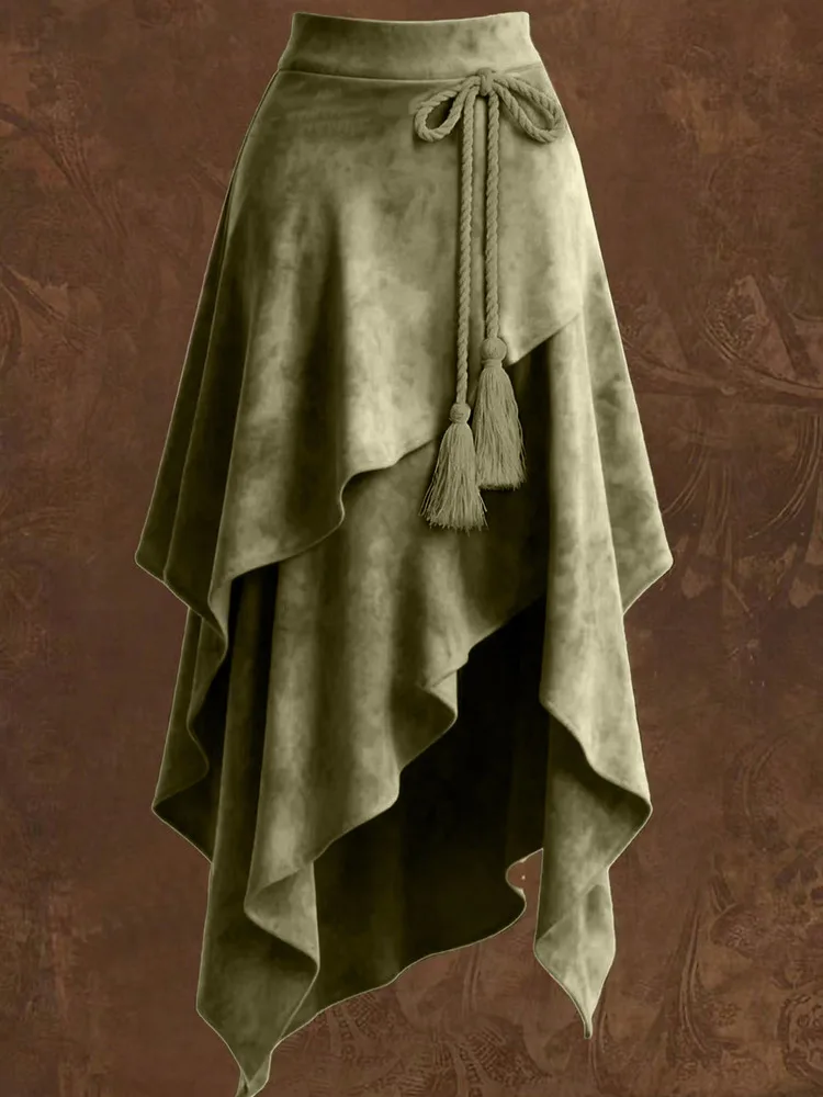 

Женская винтажная юбка А-силуэта из замши с асимметричным дизайном и шнуровкой, однотонная, осенняя коллекция 2026