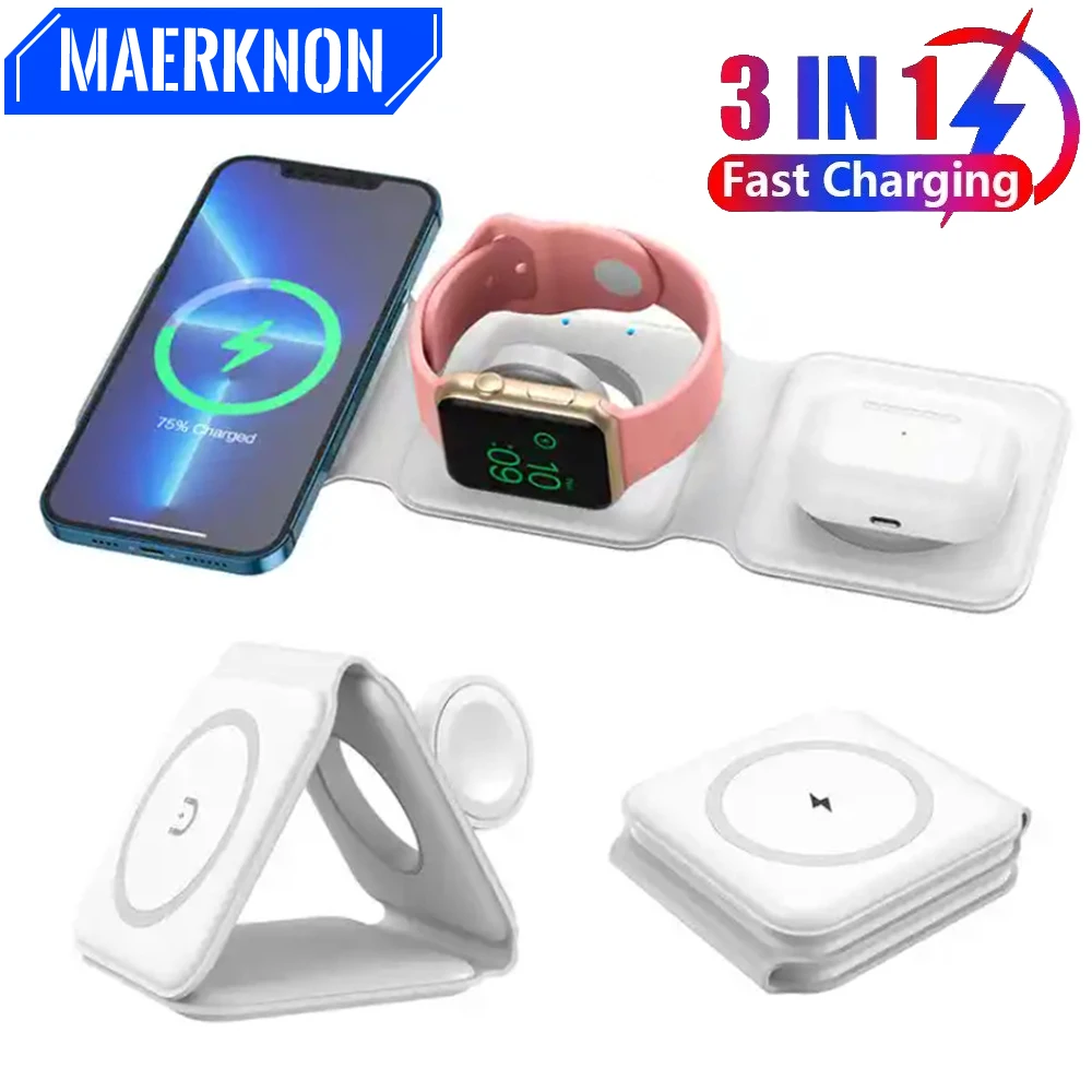 

3 In 1 Wireless Charger Stand Magnetic 15W Fast Charging Dock Station for iPhone Airpods iWatch Multifunction Quick Charger 3.0