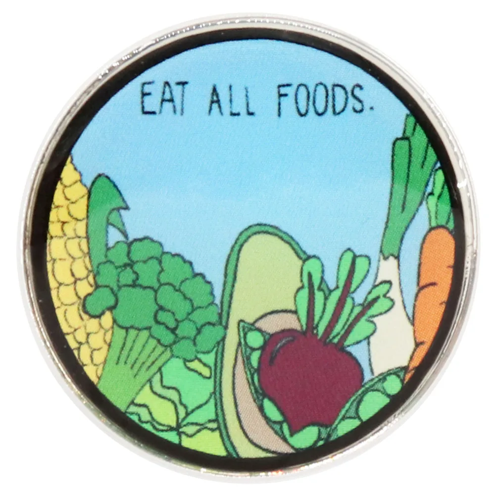 

Eat all foods Stop Wastage Vegetarian Balanced nutrition Broccoli Corn Radish Carrot No waste Cure fashion Lapel Backpack Pin