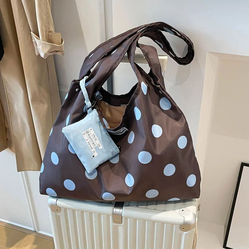 

Nylon Dots Zipper Large Capacity Casual Tote Bag 2026 New Korean Style Fashion Shoulder Bag Versatile Daily Commute Underarm Bag