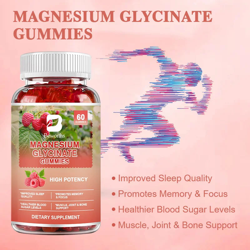 BEWORTHS Magnesium Glycinate Gummies Helps Sleep & Calm Mood Health Support Joint and Muscle Health with Calcium and COQ10