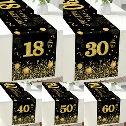 Black Gold Birthday Table Runner Happy Birthday Party Decoration18th 30th 40th 50th 60th Birthday Banner Table Cover Decoration