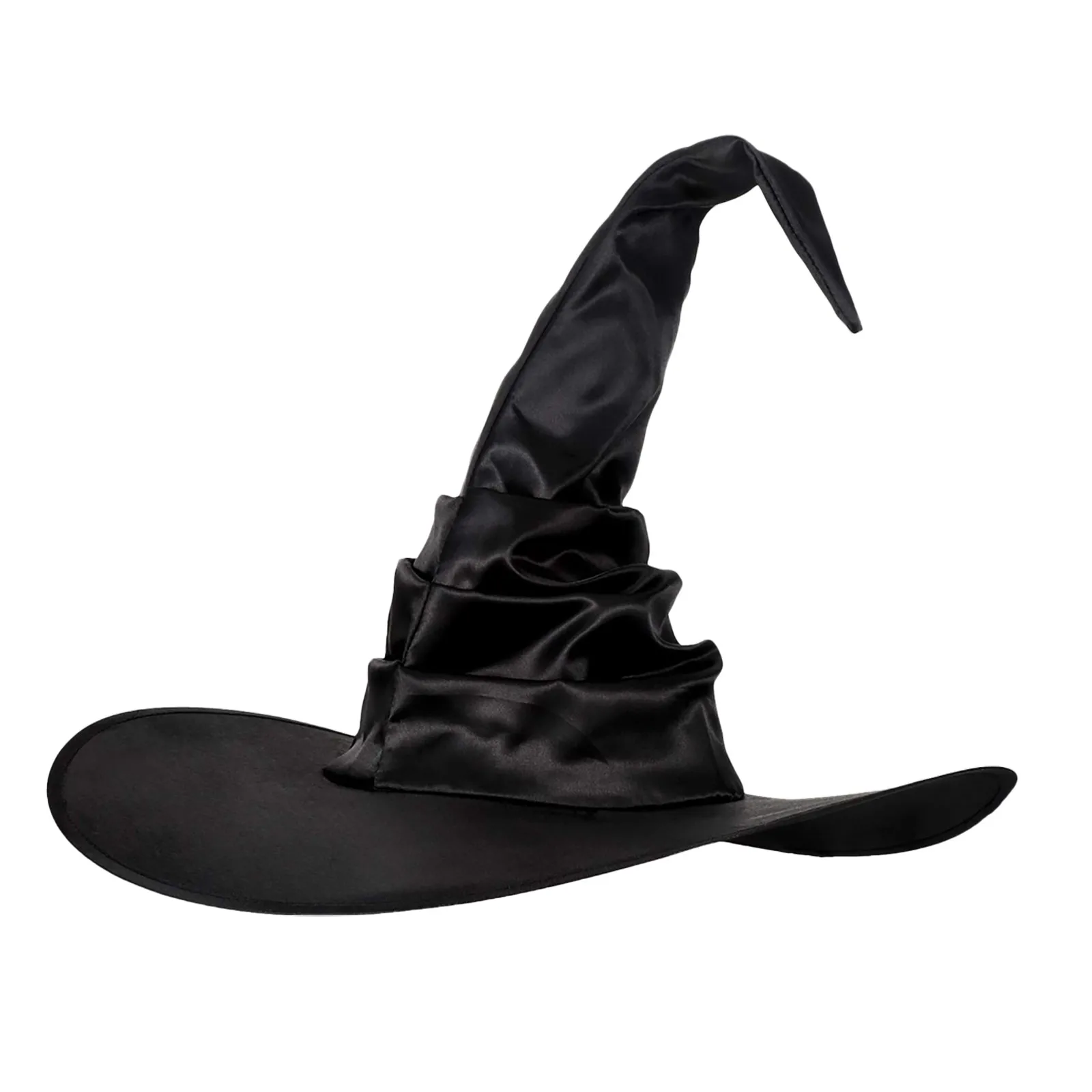 Women's Halloween Pleated Witch Hat Party Prom Black Wizard Hats Plays Rugged Pointed Masquerade Party Cosplay Solid Witch Hat