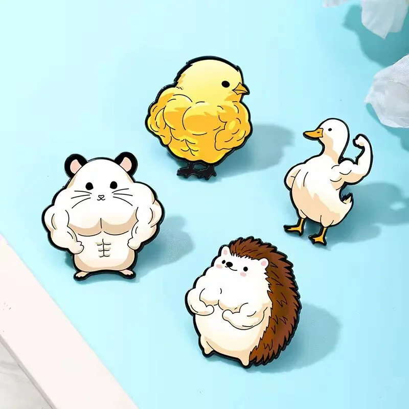 Cartoon Muscle Goose and Duck Enamel Brooch, Funny Animal Brooch, Perfect for Backpacks, Clothing, and DIY DecorativeAccessories