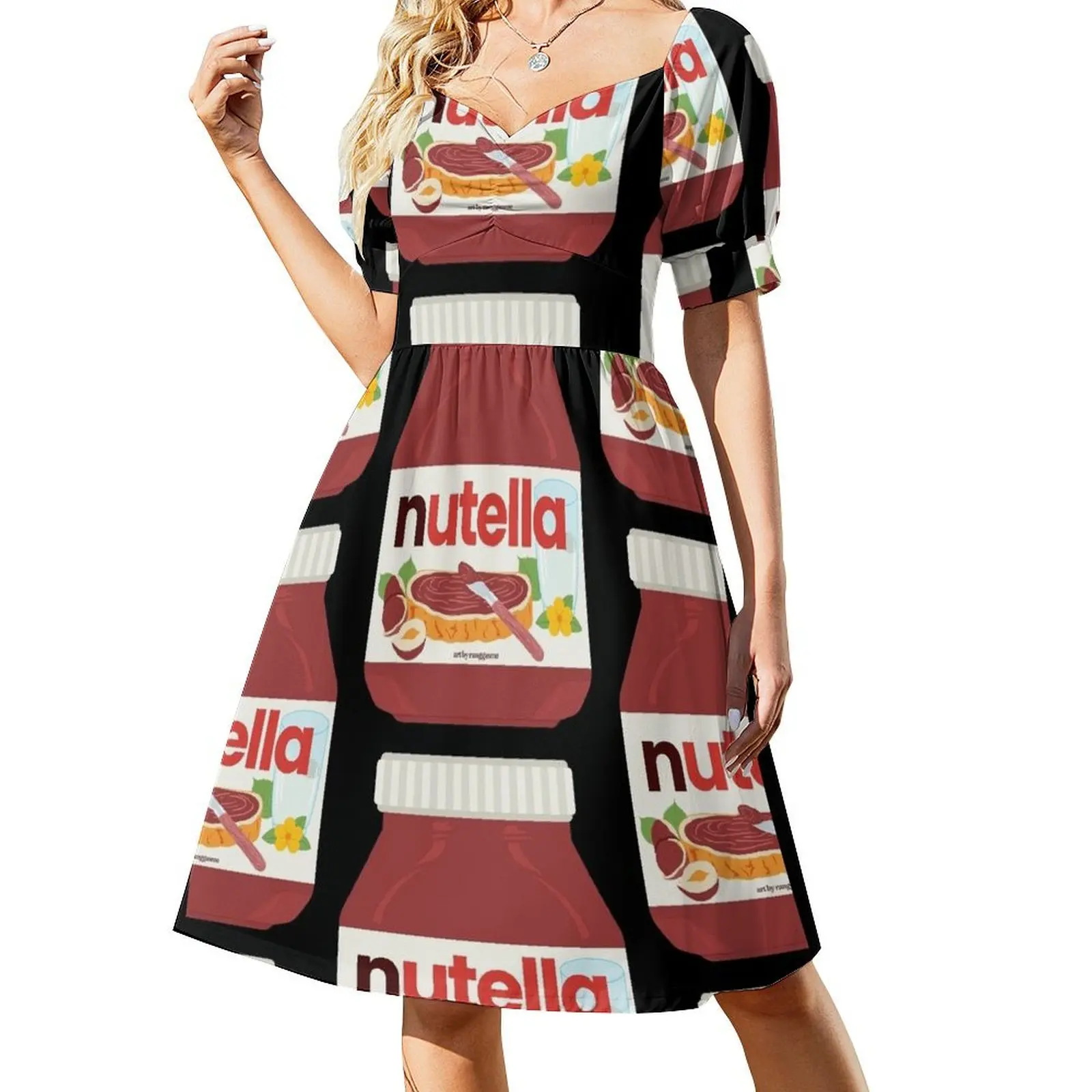 Nutella - Jar Chocolate Hezelnut Cocoa Spread Vestido de manga corta Vestido largo vestidos de mujer para ocasiones especiales