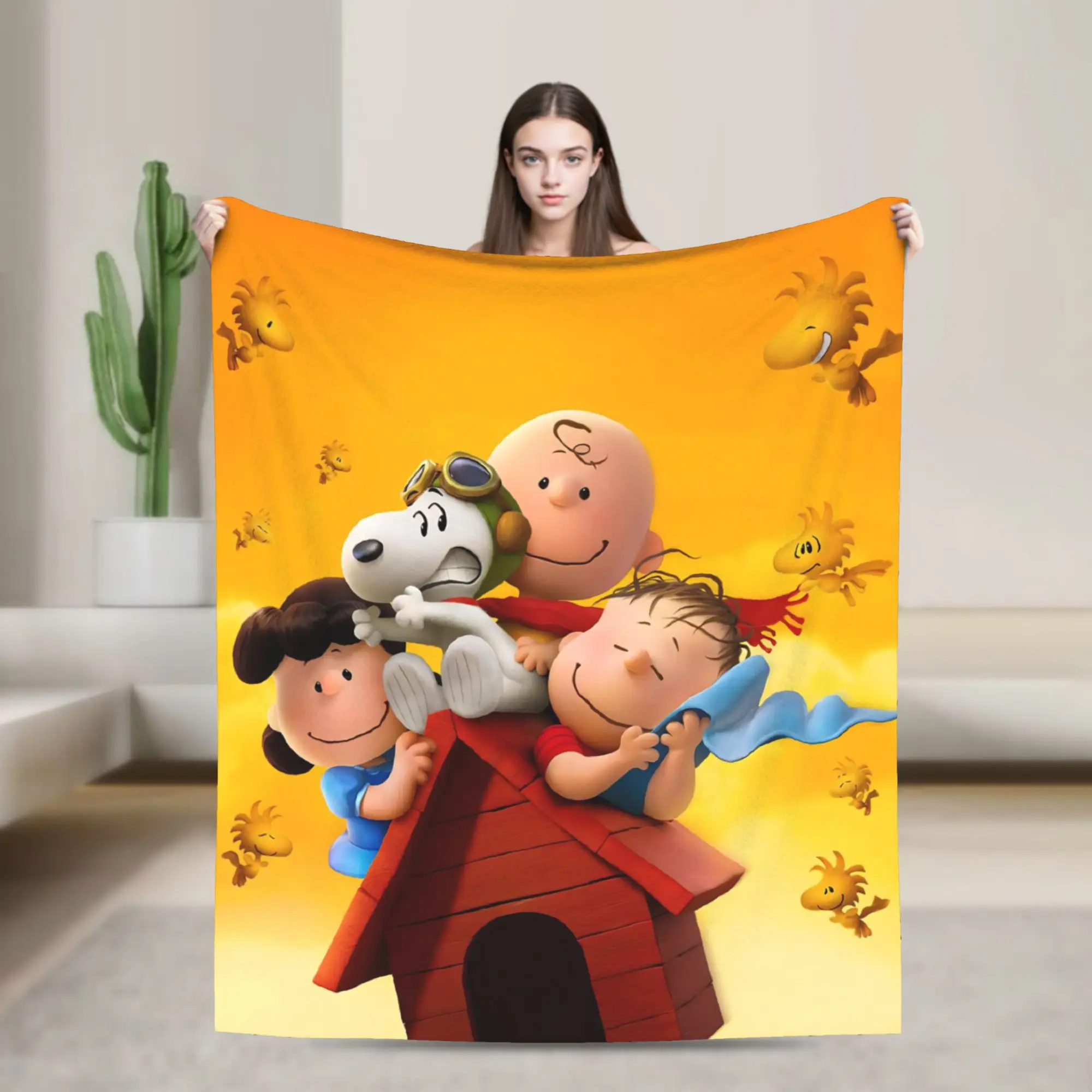 S-Snoopys Movie Fuzzy Blankets Kawaii Manga Dogs Customized Throw Blankets for Home Hotel Sofa  200x150cm Bedspread