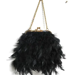 2026 New Feather Purses and Handbags Women Party Evening Clutch Bag Shoulder Bag Pearl Chain Designer Wedding Bag