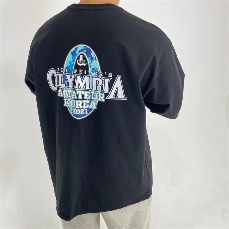 Camiseta de gimnasio para hombre, camiseta de manga corta a la moda, camiseta holgada de verano para Fitness, camisetas de entrenamiento deportivo de algodón para hombre, ropa deportiva para hombre