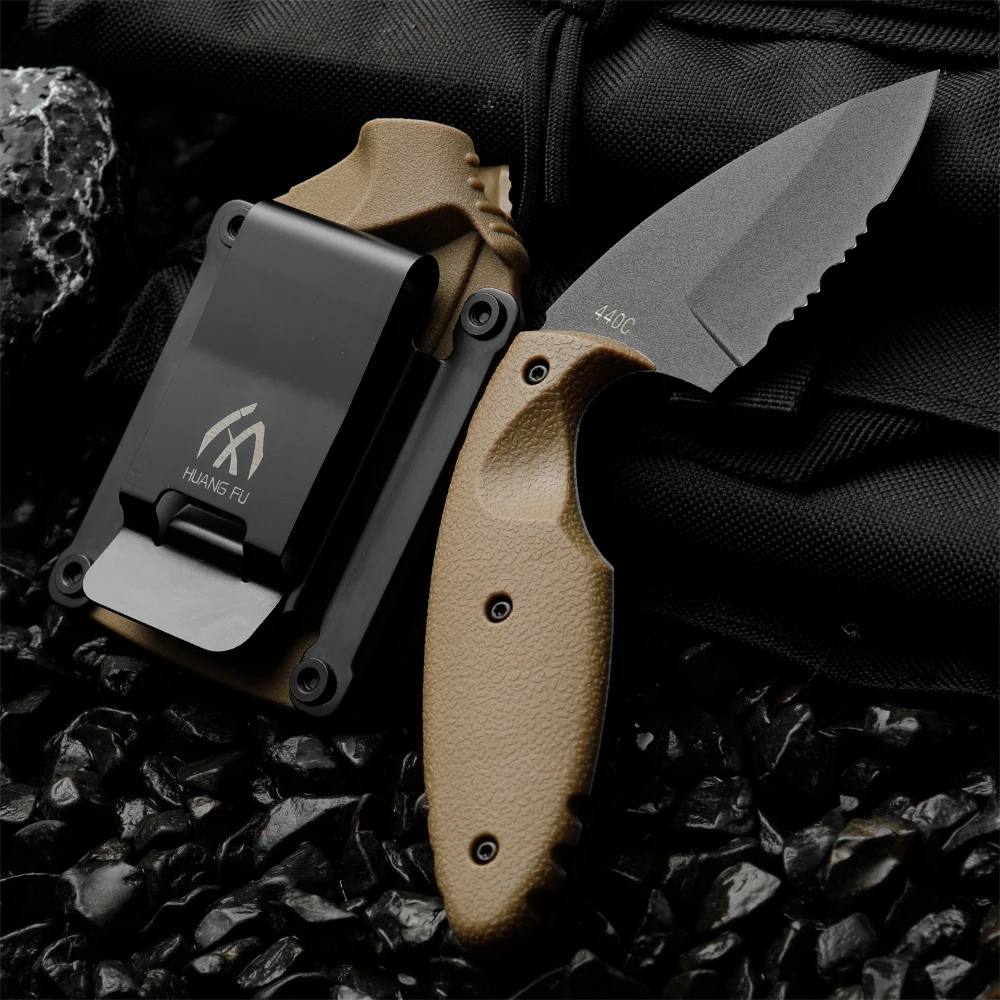 

High-quality steel fixed-blade knife, outdoor knife, camping knife with high-hardness integrated spine and sheath for emergency