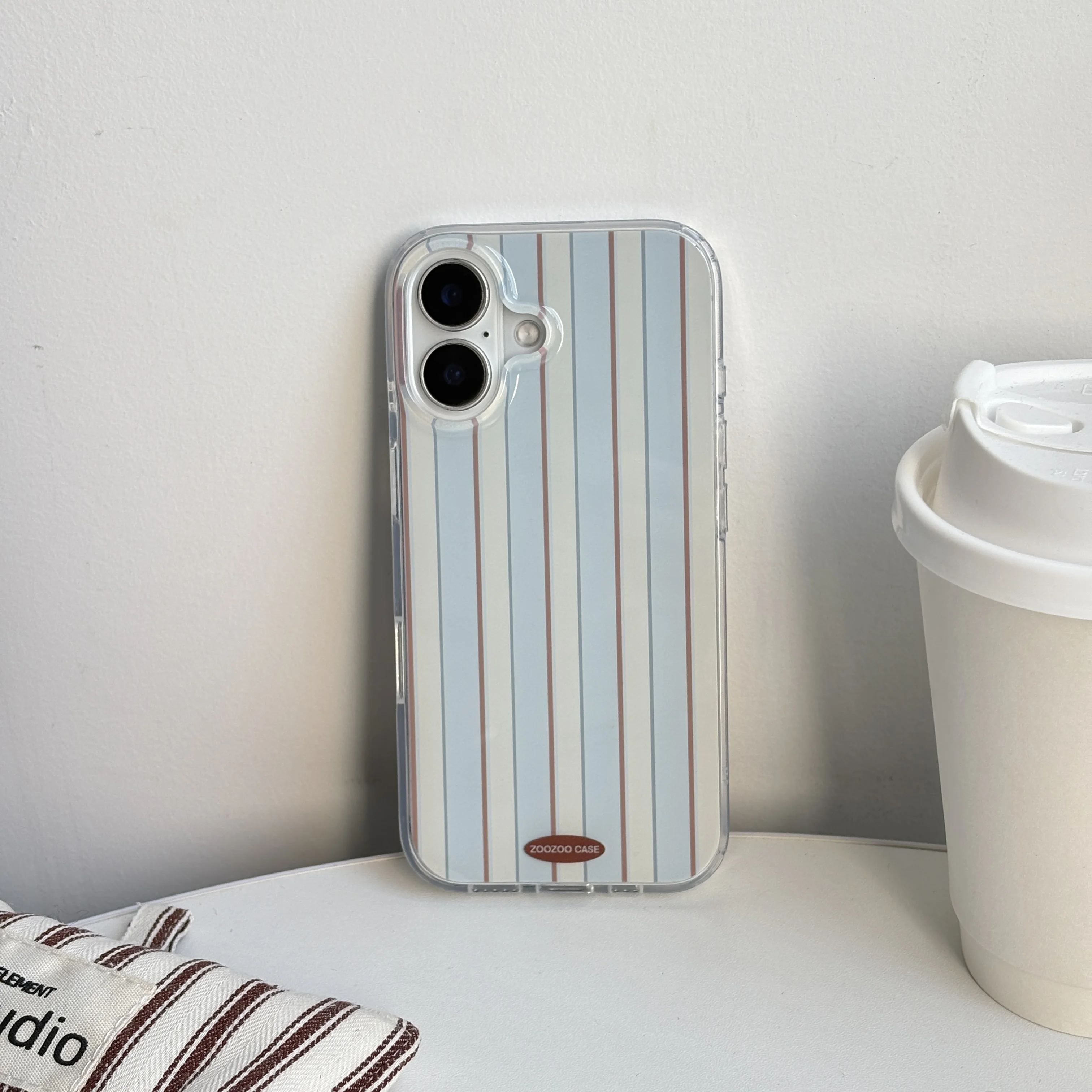Stylish Simple Clear Blue White Streak Brown line Bright Glacial Stripes Cover Case for iPhone 12 13 14 15 16 17 Pro Max 17 Air