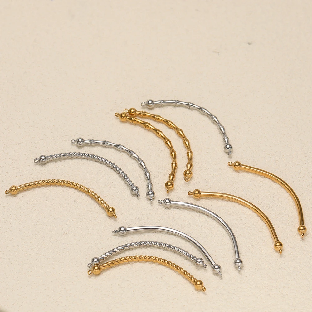 5 Stück Edelstahl-Bambus-Biegerohr-Verbindungsstücke mit Doppelloch für DIY-Schmuckherstellung von Halsketten und Armbändern – Detail 2