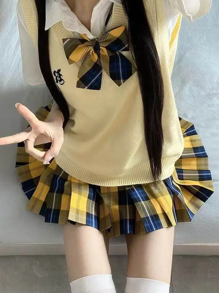 

Весенне-осенний синий вязаный свитер ort Sve V-ne Vest Jk orm White Top Layered Wear Chinese Sle Faion Set