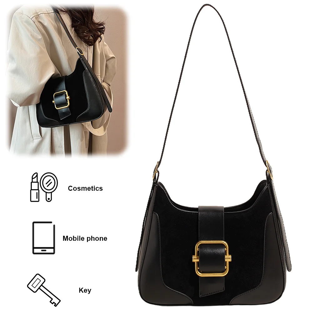 

Women Suede Handbag Adjustable Strap Underarm Bag with Zipper Messenger Bag with Inner Pocket Satchel Purse for Work Travel