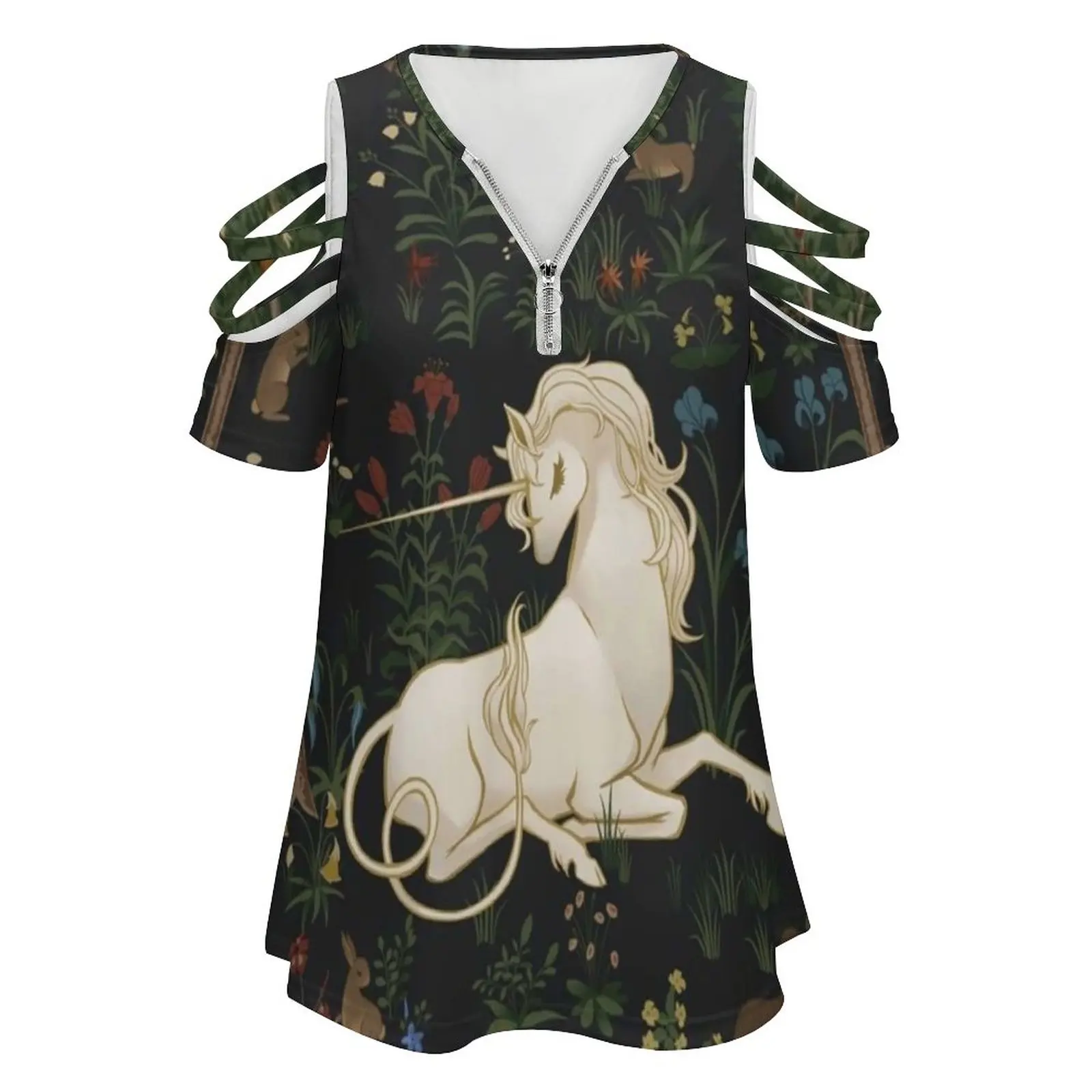 Unicorn Woods Woman's T-Shirt Spring And Summer Printed T Shirts Various styles T-shirts Unicorn Forest Woods Fantasy Heraldic