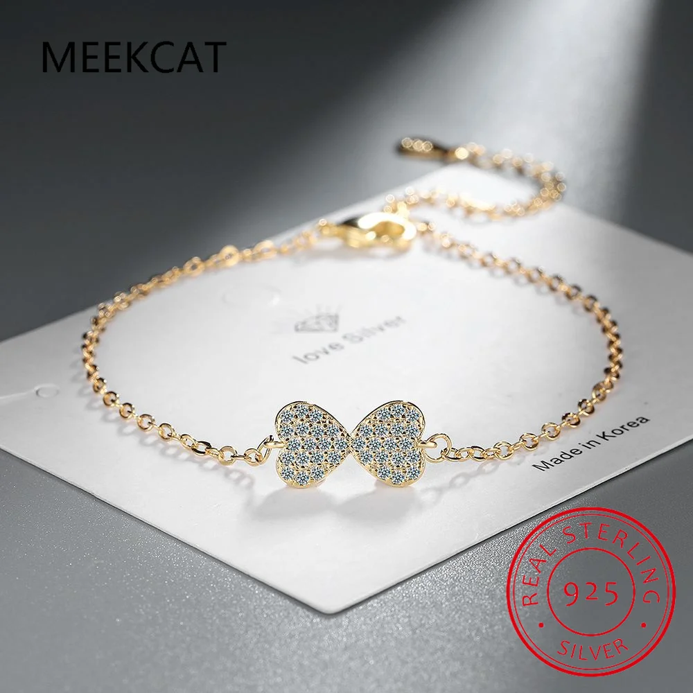 Authentic 925 Sterling Silver Sweet Bowknot Bracelet for Women Simple Basic Bracelet for Female Fine Jewelry Wedding Gift