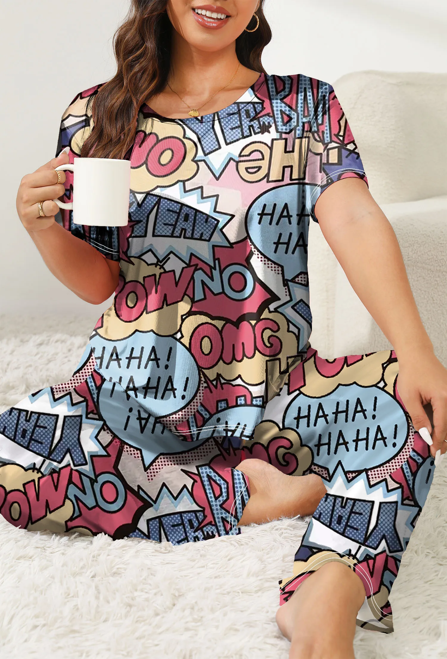 

Women's Plus-Size Short Sleeve Lounge Set