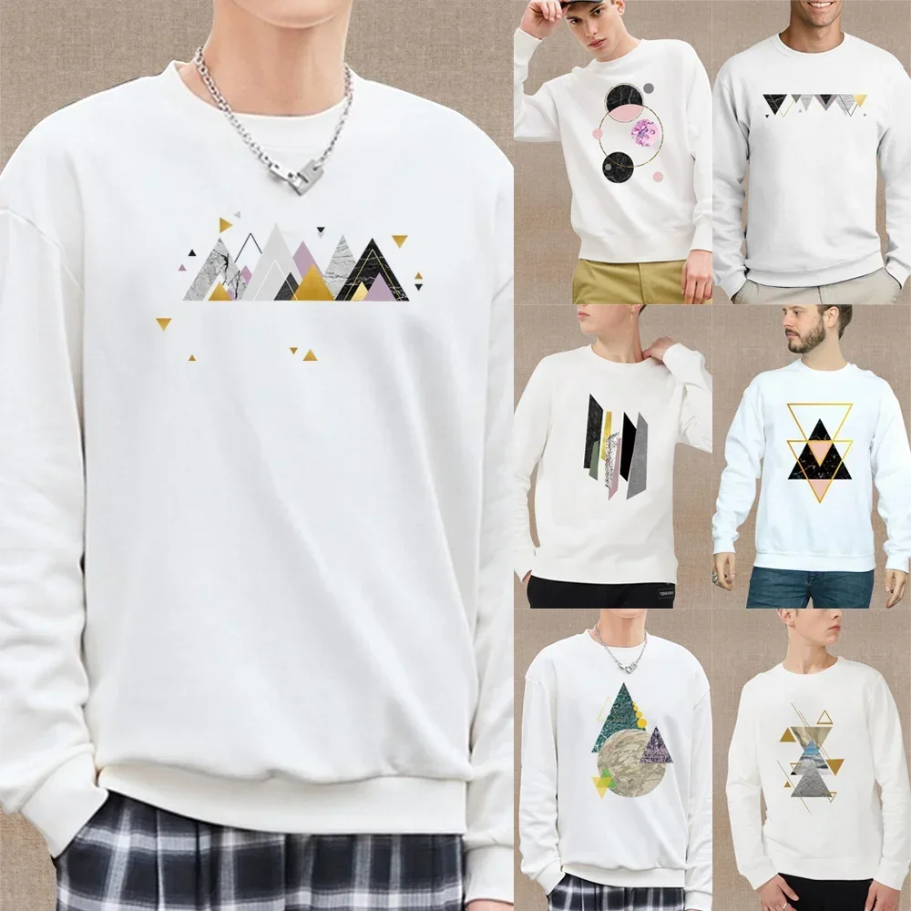 

Men's Warm Long-sleeved Sweatshirt Basic Pullover Youth Casual Irregular Graphic Print Pattern O-neck White Commuter Hoodies