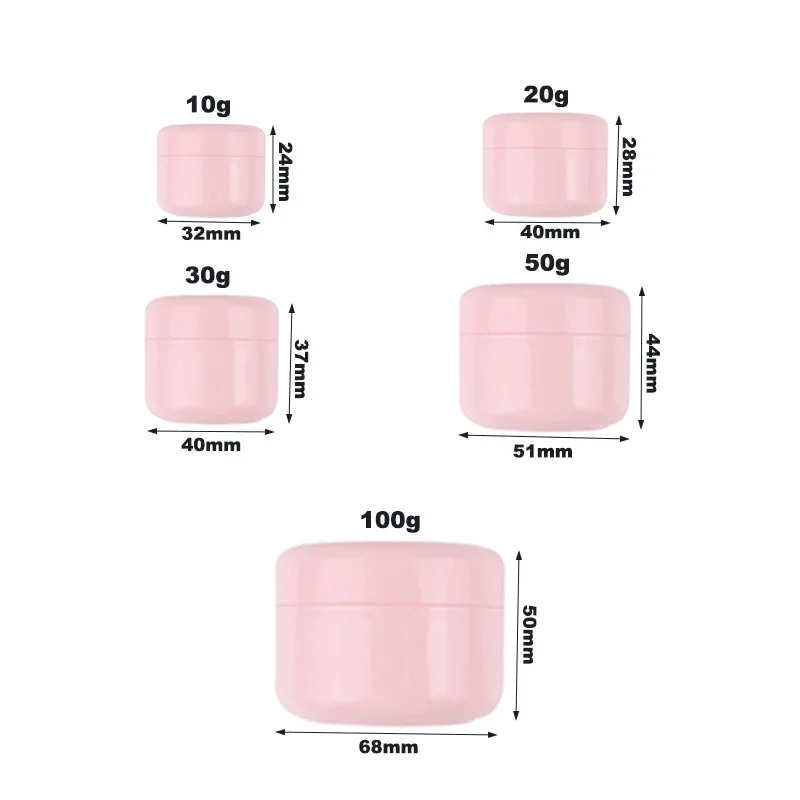 50 Teile/paket 10g 20g 30g 50g 100g Nachfüllbare Flaschen Rosa Kunststoff Leere Make-Up Jar Topf reise Gesicht Creme Lotion Kosmetik Behälter