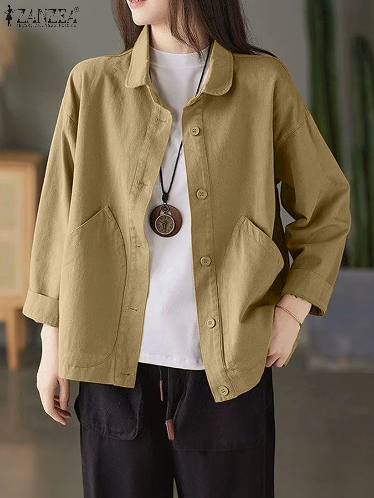 

ZANZEA 2025 Autumn Shirts Women Cardigan Lapel Neck Long Sleeve Blusas Female Button UpShirt Causal Solid Loose Tops Thin Coats