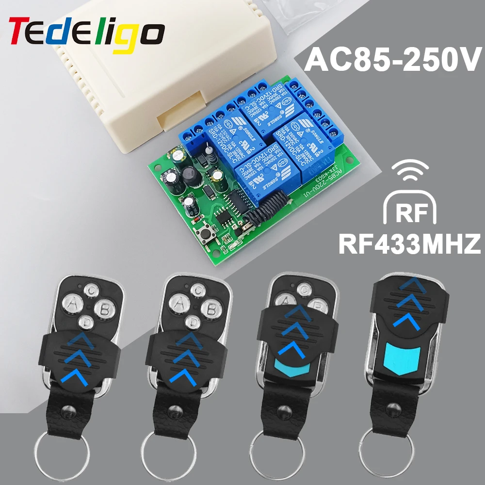 RF 433Mhz Universal Wireless Remote Control AC 110V 220V 4CH Relay Receiver Module Transmitter For Garage Door Gate Motor Light