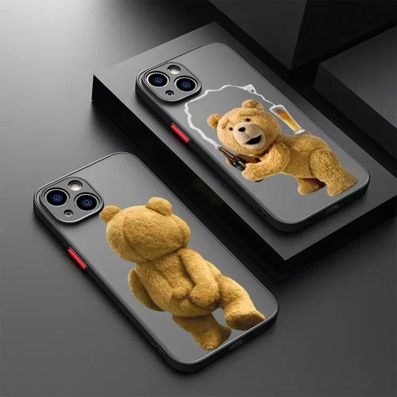 Funny Cartoon Teddy Bear Phone Case For iPhone 16 15 14 13 12 11 Pro Max Mini X XS XR SE 7 8 Plus Hard Transparent Cover Fundas