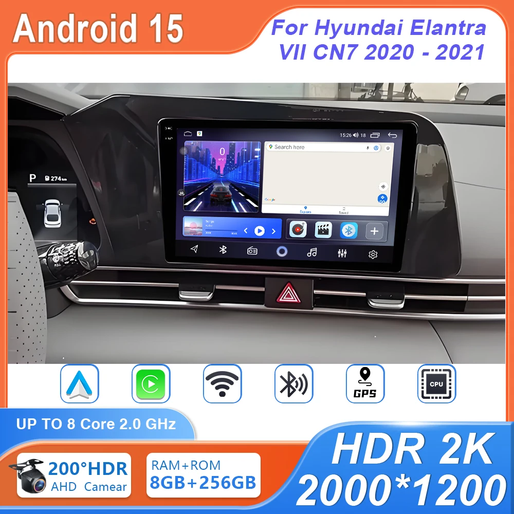 

Видеорегистратор Android 15 Bluetooth для Hyundai Elantra VII CN7 2020-2021 Автомобильный радиоприемник Мультимедийный плеер Видео Carplay Головное устройство 2DIN