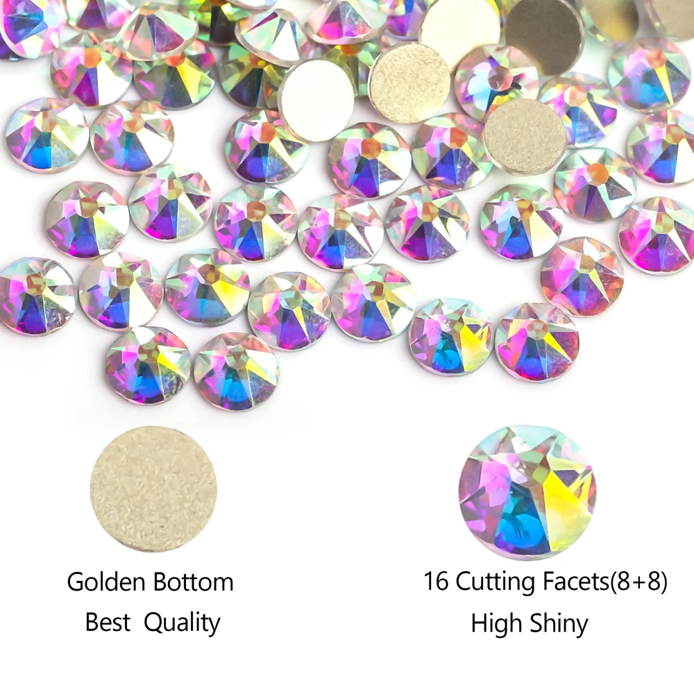 8Big+8Small All Size Excellent Best Quality Crystal AB Nail Rhinestone Flatback Non Hot Fix Rhinestones 2088 Style 16 Cut Facets