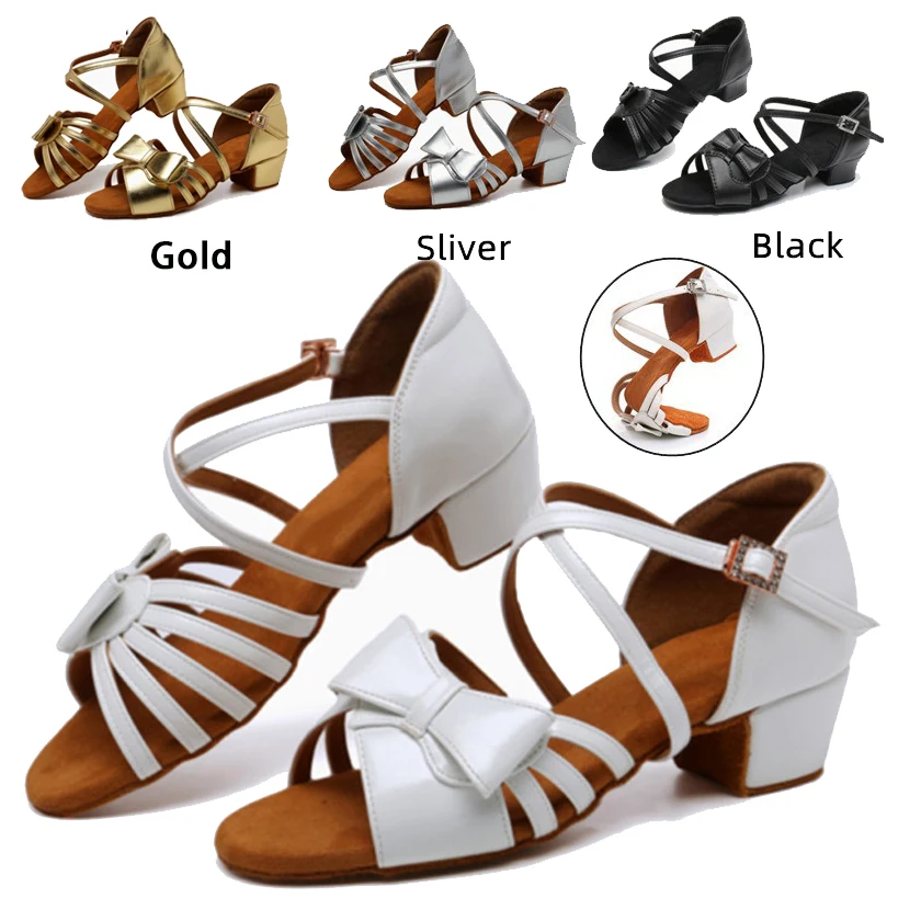 Kids Dance Shoes For Girls Women White Bootie Ballroom Latin Shoes Ladies Modern Tango Dancing Performance Shoes Salsa Sandals