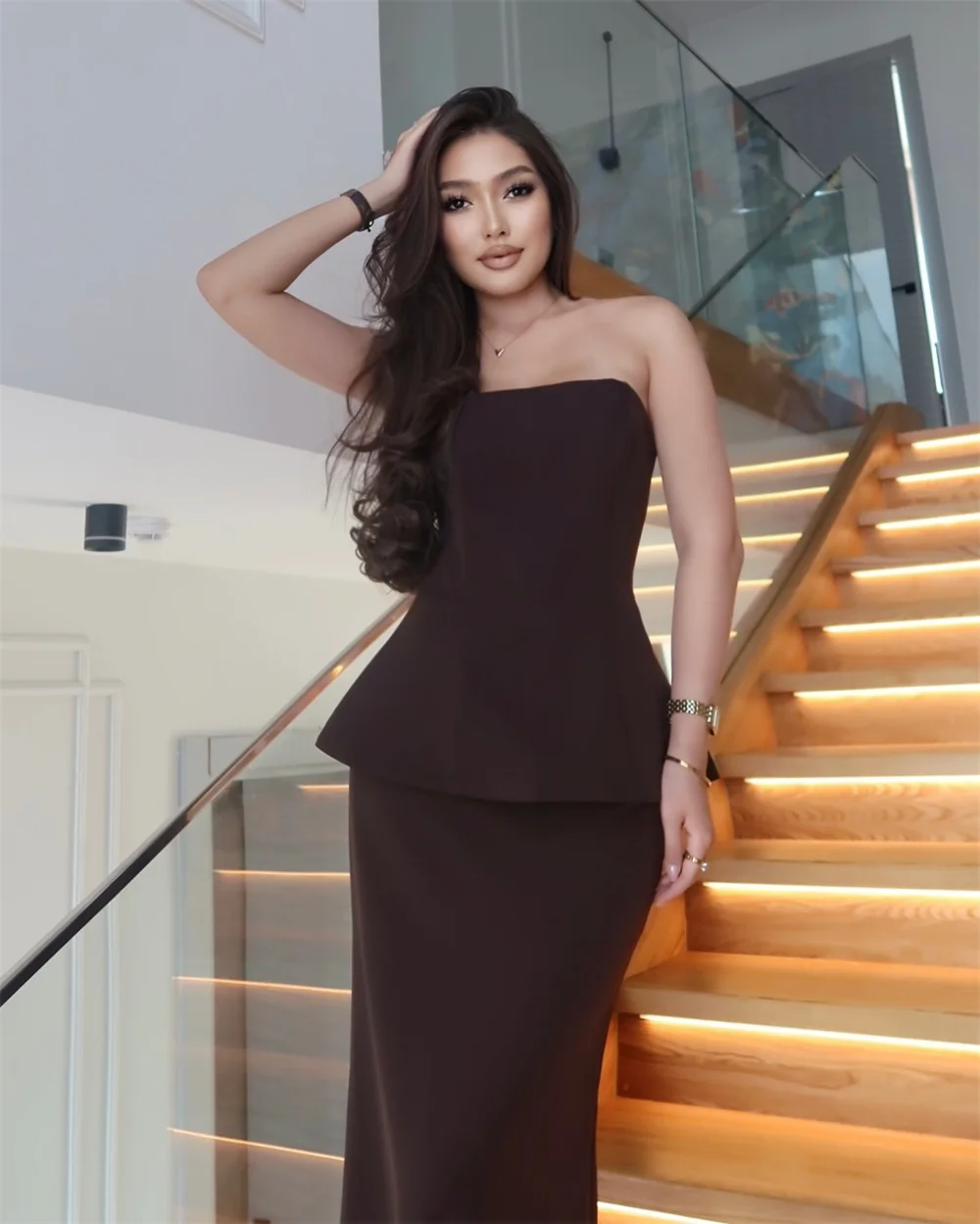 Mila strapless zeemeermin galajurken 2025, mouwloze luxe damesavondjurken, tweedelige, op maat gemaakte feestjurken met ritssluiting