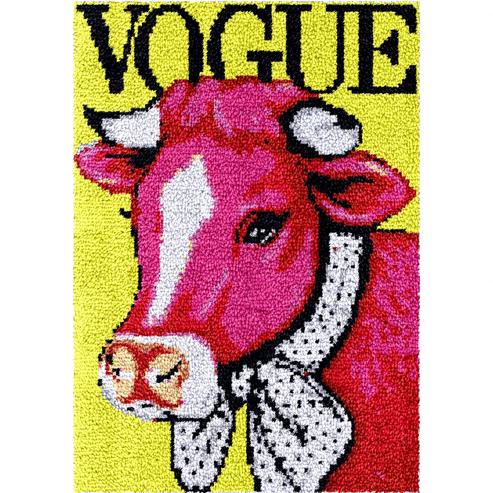 

DIY Pink Cow Latch Hook Rug Kits Tapestry Making Kits with Pre-Printed Canvas Pattern Crochet Needlework Crafts for Adults