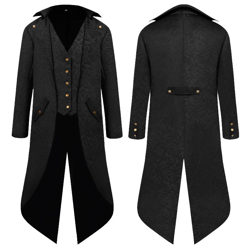 

New Halloween Medieval Vintage Costume Men's Mid-length Jacquard Punk Tuxedo