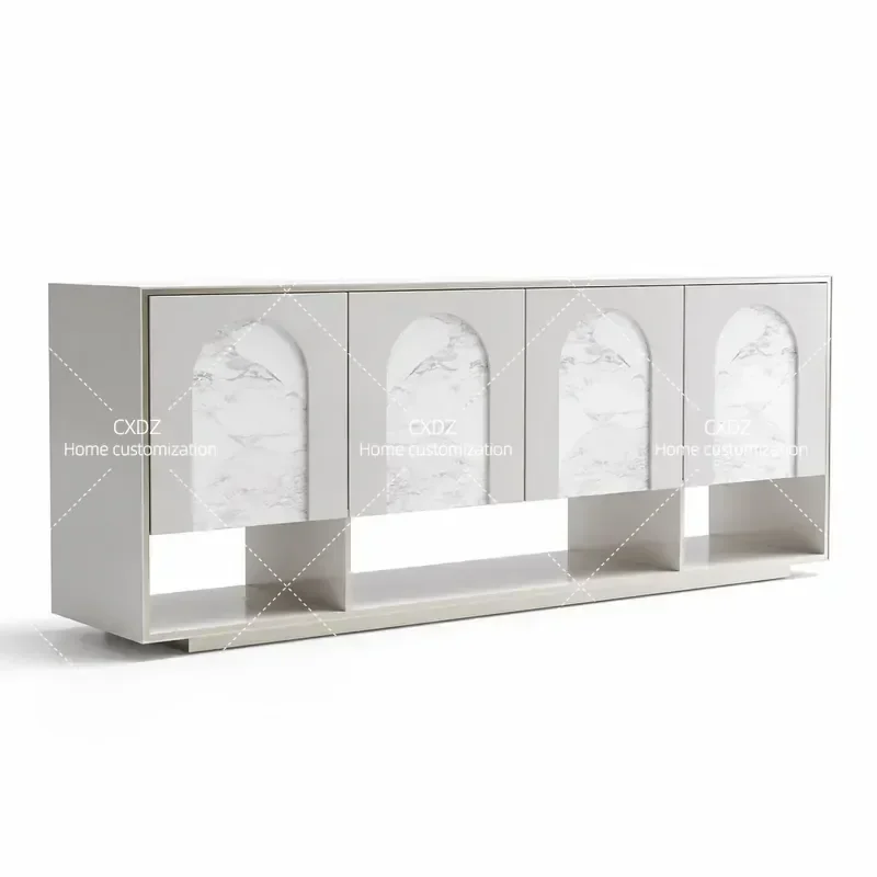 Nordic Solid Wood Dining Sideboard Painted Finish Entryway Console Cabinet Multi Functional Storage Locker Tea Cabinet