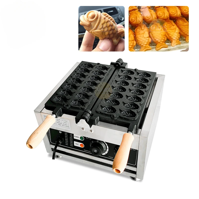 Commercial Mini Fish Shaped Waffle Maker Electric 14pcs Small Taiyaki Pan Cake Machine Mini Custard Taiyaki Baking Equipment