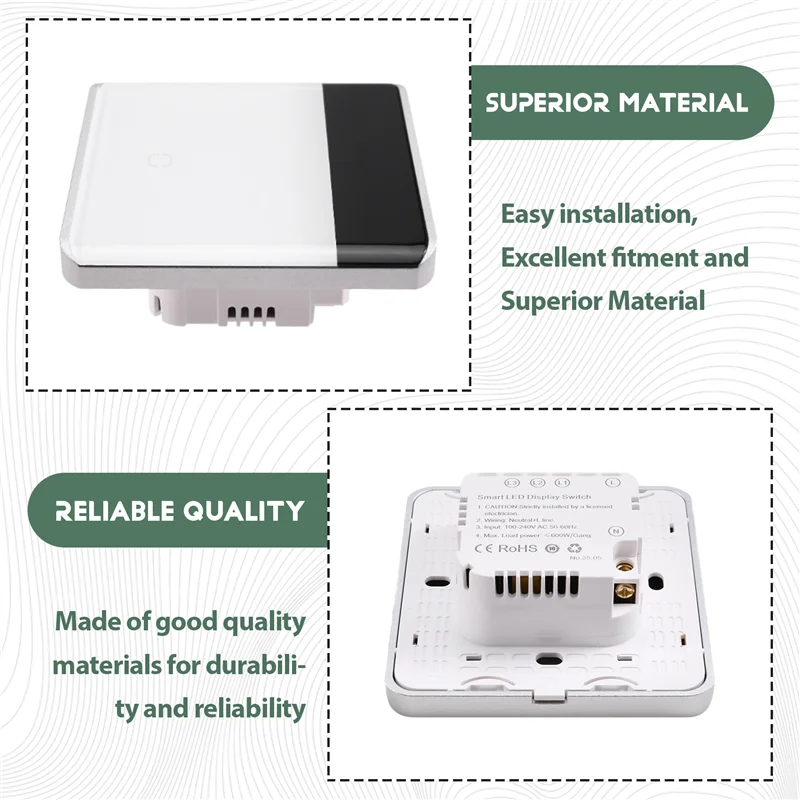 HFES One-Way Single Schakelaar Tuya Zigbee 3.0 Draadloze LED Display Glas Touch Schakelaar EU Plug Voor Thuis Wit