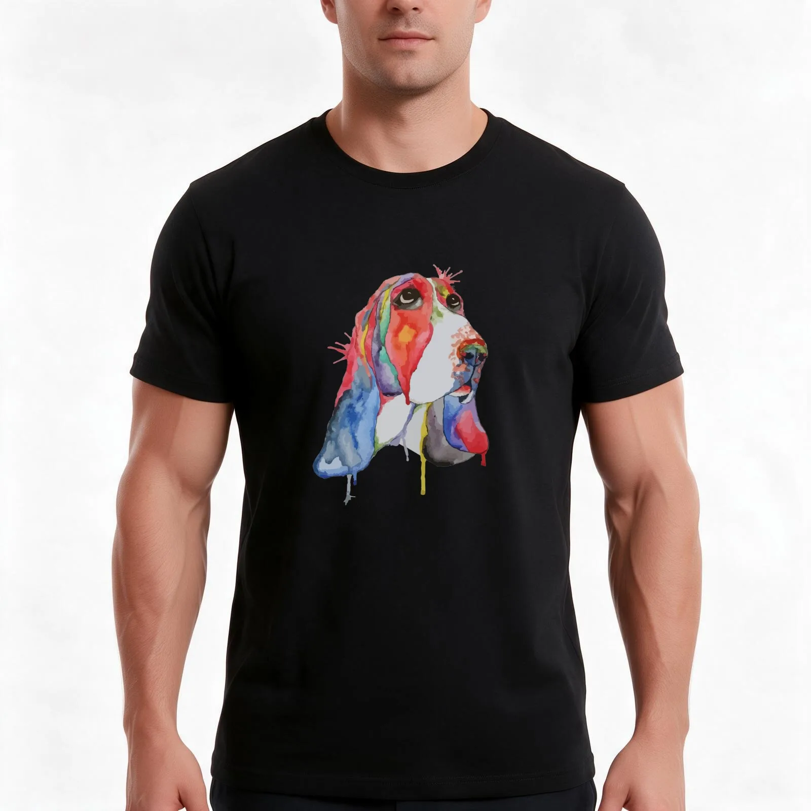 Basset Hound Watercolor T-Shirt, Summer Casual Cotton Tee, Oversized Streetwear Tops, Vintage Graphic Print, Unisex Men Women