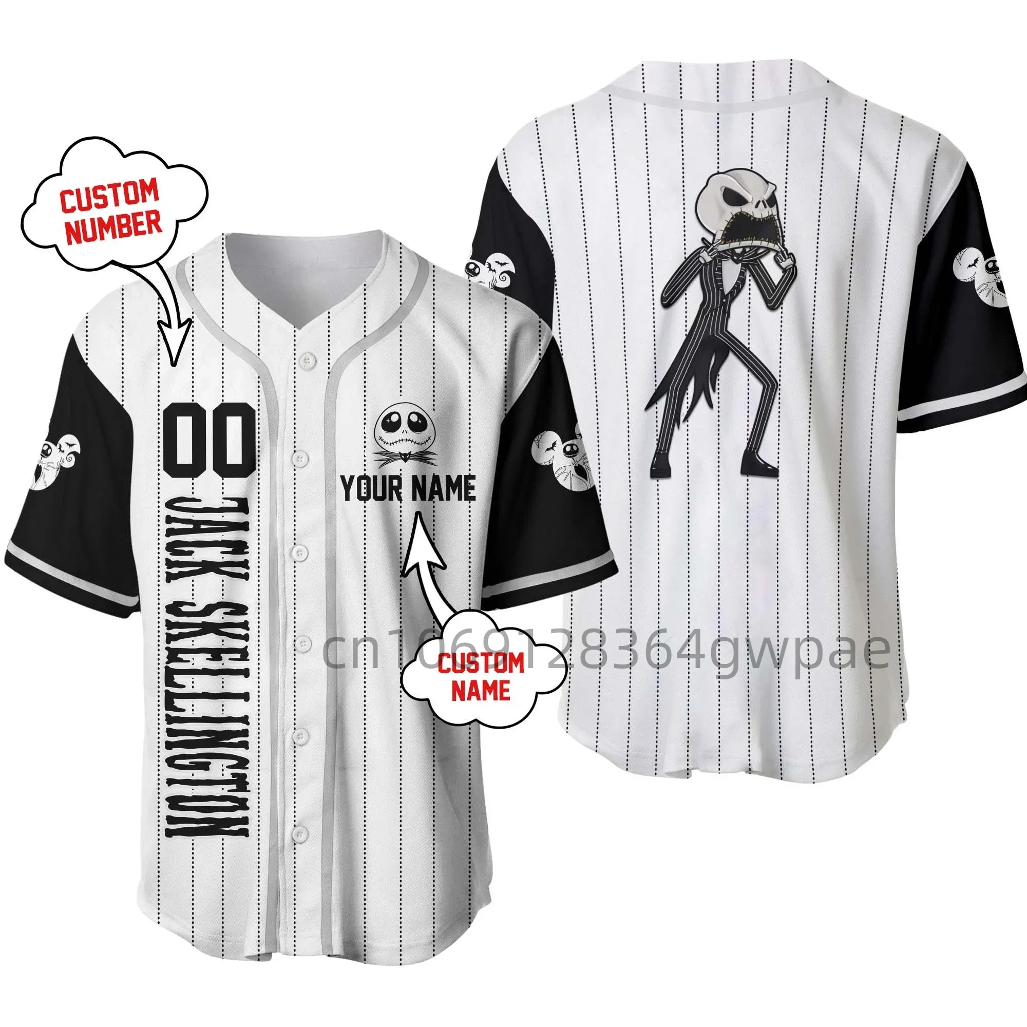 Custom Name Nightmare Before Christmas Jack Skellington Baseball Jersey Men's Women's Short Sleeve Jersey Disney Baseball Jersey