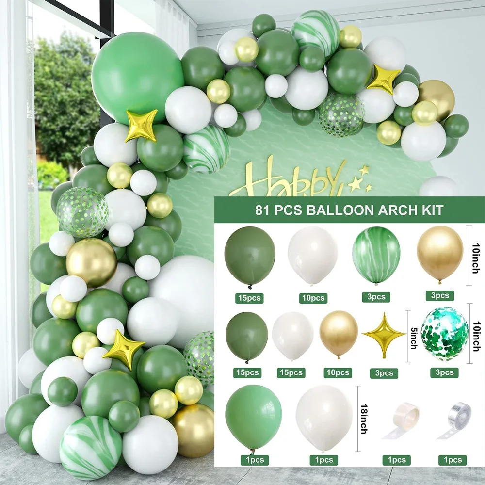 1 Set dekorasi Baby Shower dekorasi adegan ulang tahun balon lengkung Set rantai balon lateks hijau alpukat hutan