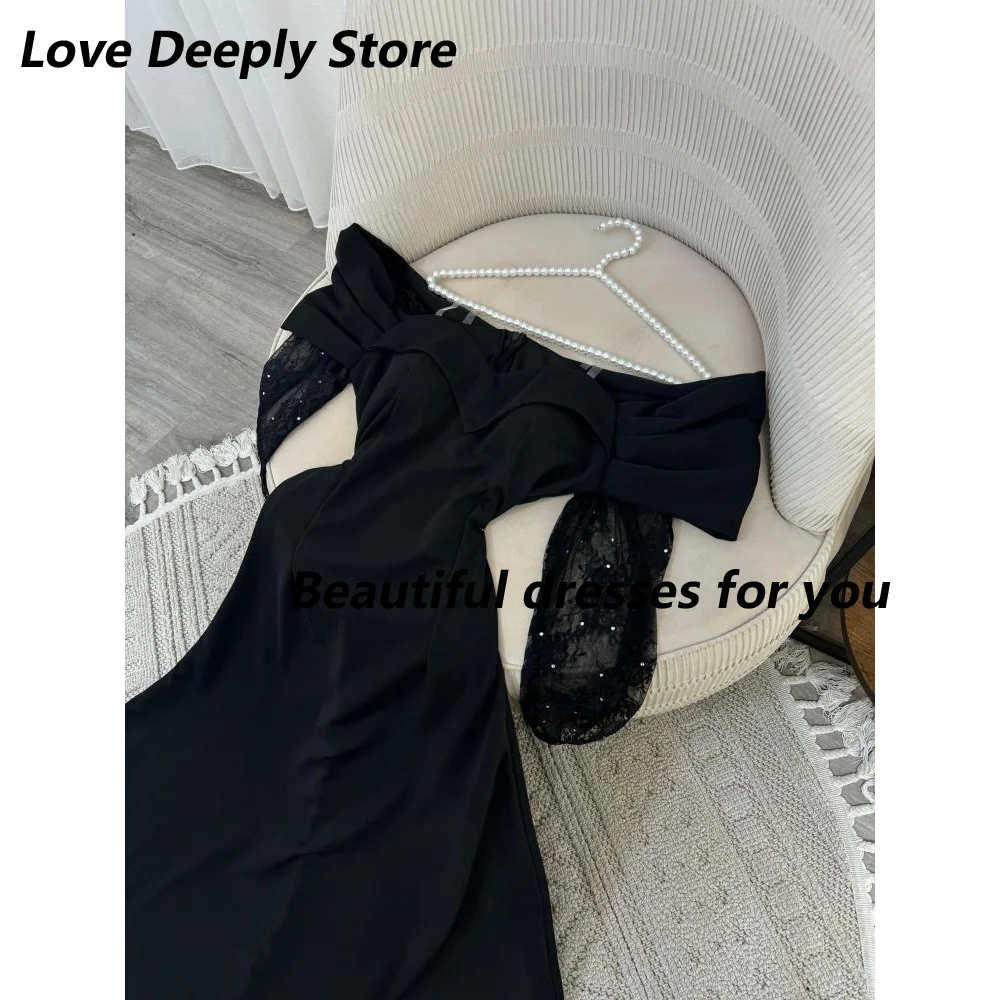 Vestidos de noche negros personalizados con hombros descubiertos, mangas de encaje, novedad en vestidos de fiesta de sirena a la moda para chica, vestidos de graduación para ocasiones especiales