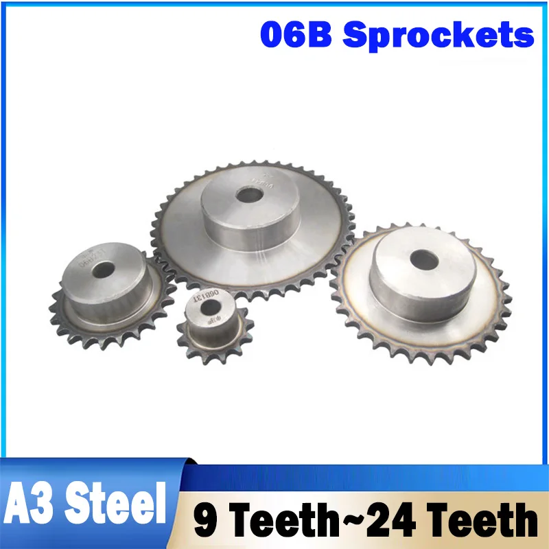 1Pcs A3 Steel 06B Sprocket 9 Teeth~24 Teeth Roller Chain Drive Sprocket With Step Pitch 3/8