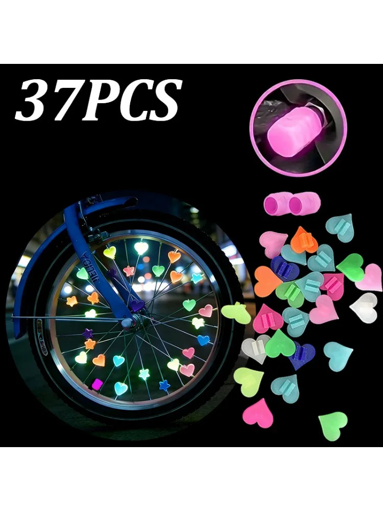 AliExpress NONE 37pcs Glow-in-the-Dark Bike Spoke Decor Kit, Heart Beads & Valve Caps, Ideal Holiday Gift for Cyclists