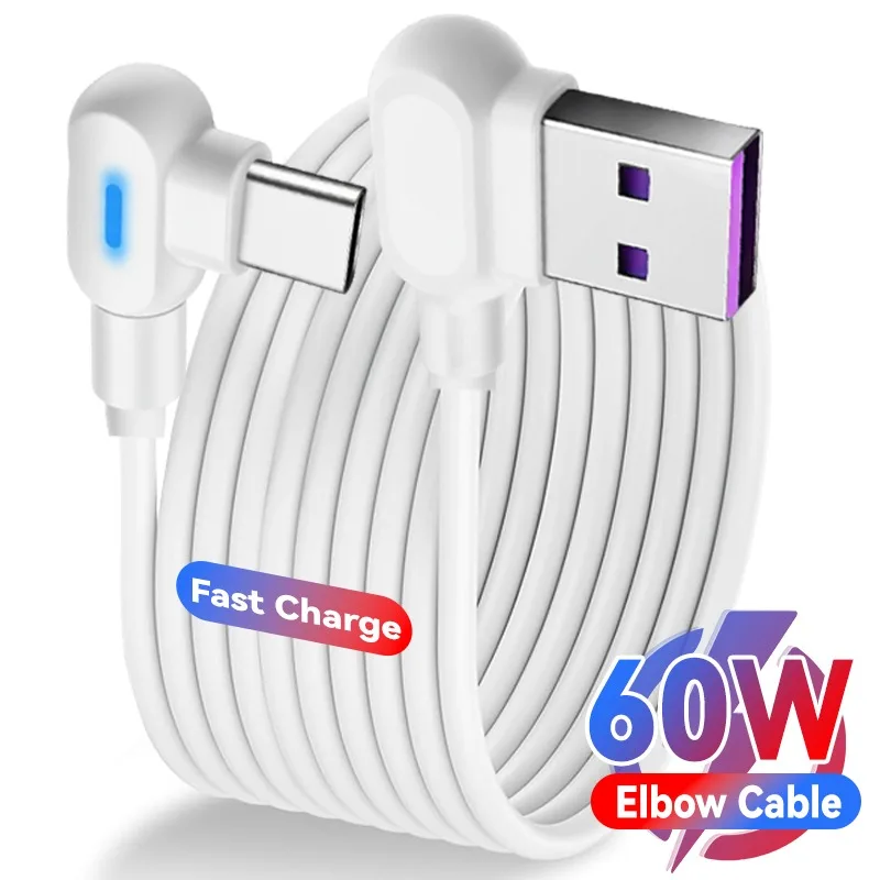 

USB C Cable 90 Degree 60W Fast Charging USB To Type C Data Sync Cord High Speed Data Transfer for Samsung Z Fold 7 Xiaomi IPhone