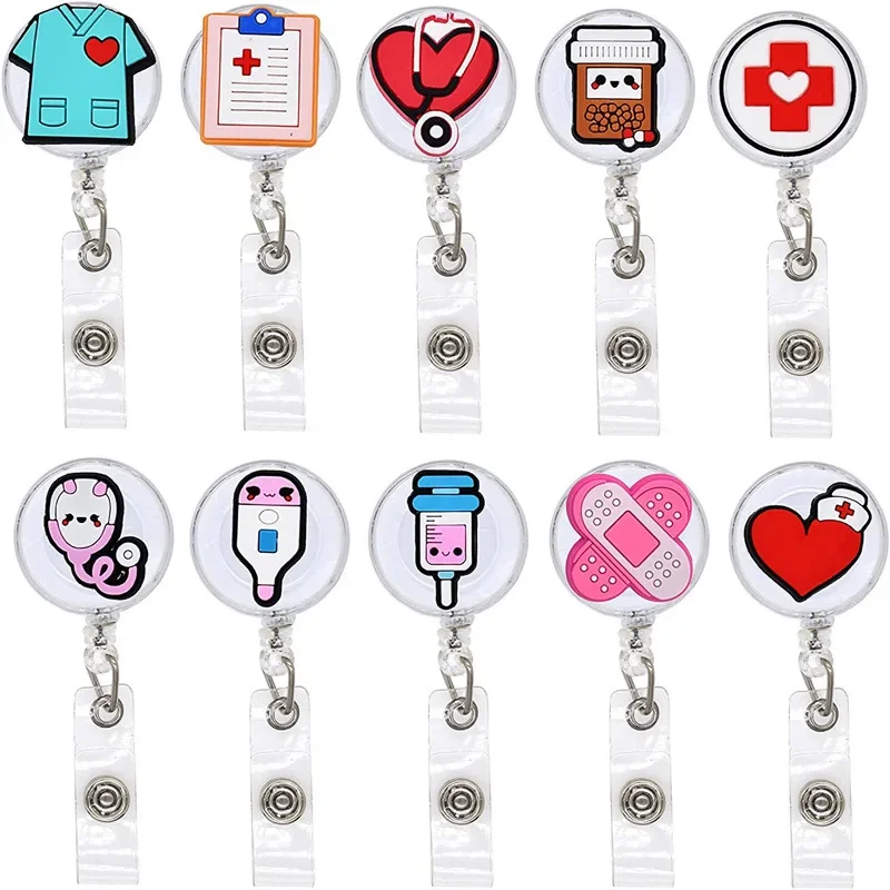 1pc Retractable Badge Reel for Nurse Doctor Retractable Badge Reels Working Permit ID Tag Accessories Clips Card Holder Clip