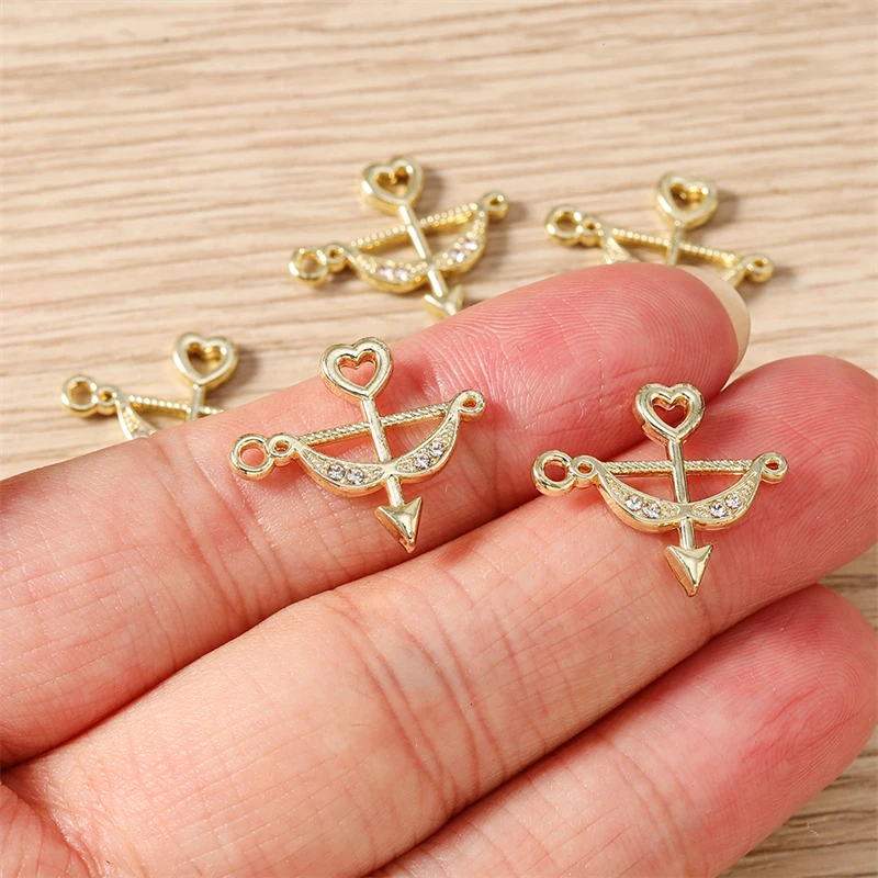 5 Stück 19x16mm Niedliche Kristall-Metall-Pfeil-Anhänger für Schmuckherstellung, Ohrhänger, Halsketten, Armbänder, DIY-Bastelbedarf – Detail 3