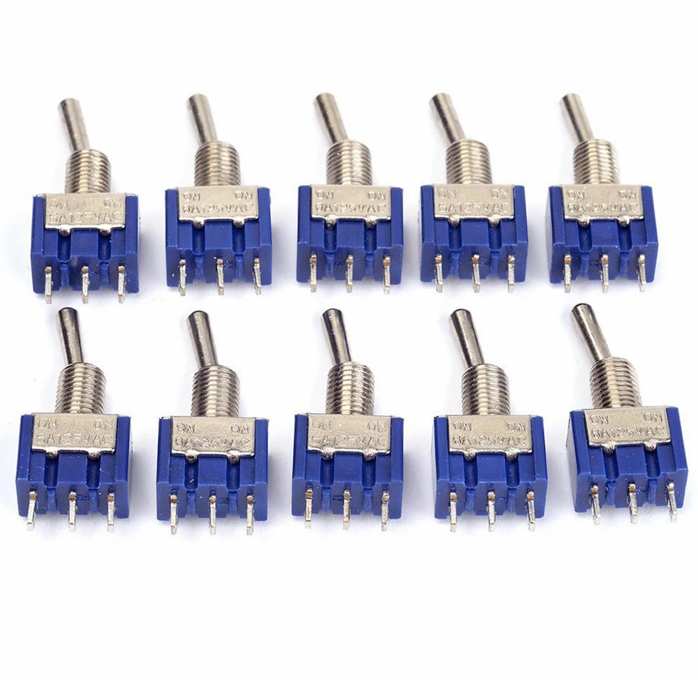 10pcs Mini Toggle Switches MTS-102 3-Pin ON-ON 6A 125VAC Single Pole Double Throw Power Button Switch