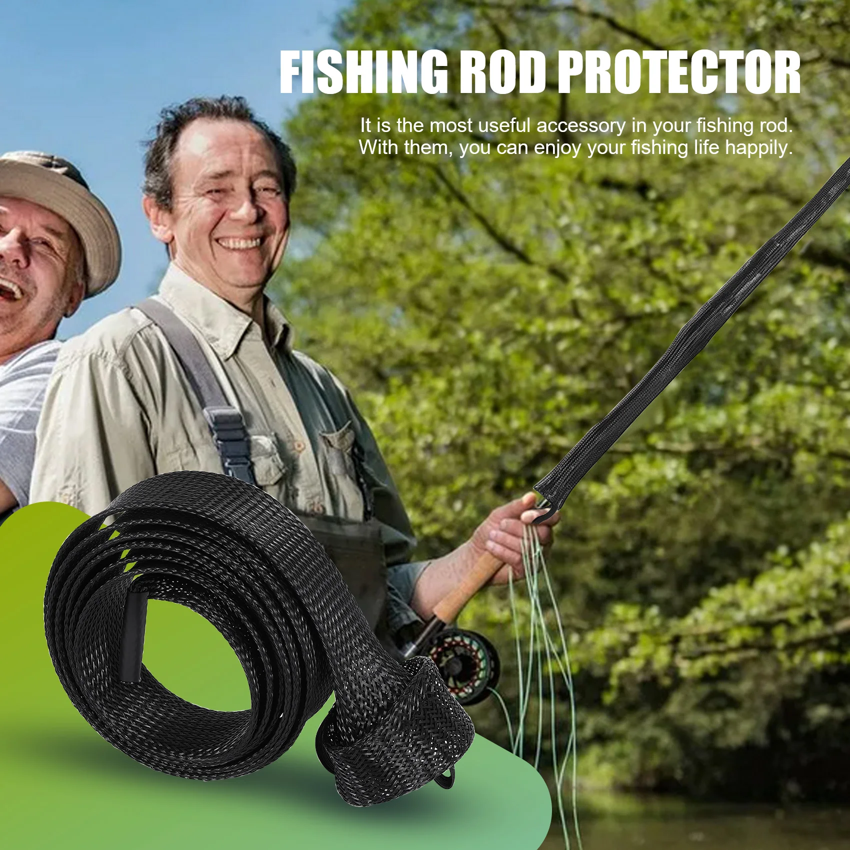 7Pcs Fishing Rod Cover,Casting/ Fishing Rod Socks Braided Mesh Rod Sleeve Cover Protector Pole Gloves image 6