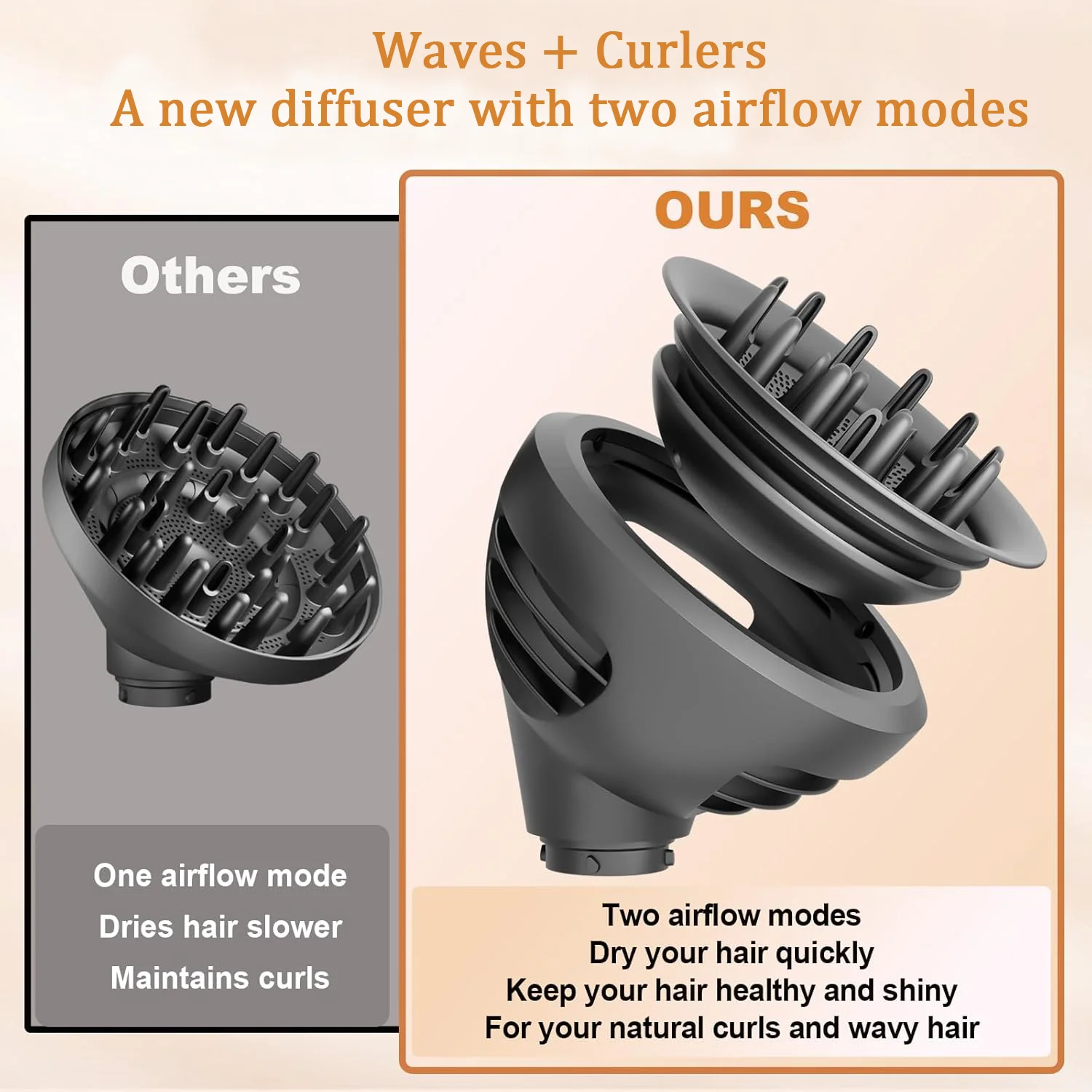 Black Airwrap Wavy Diffuser, Designed Specifically for Wavy Hair, Featuring Both Dome and Diffuser Modes, Hair Care Accessory