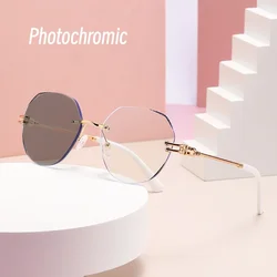 Ladies Photochromic Reading Glasses Smart Color Changing Presbyopia Glasses Fashion Rimless Eyewear0+1.0+1.5+2.0+2.5+3.0+3.5+4.0